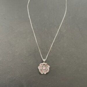 Sterling silver chain with pendant with Marquesite & pink rhinestones